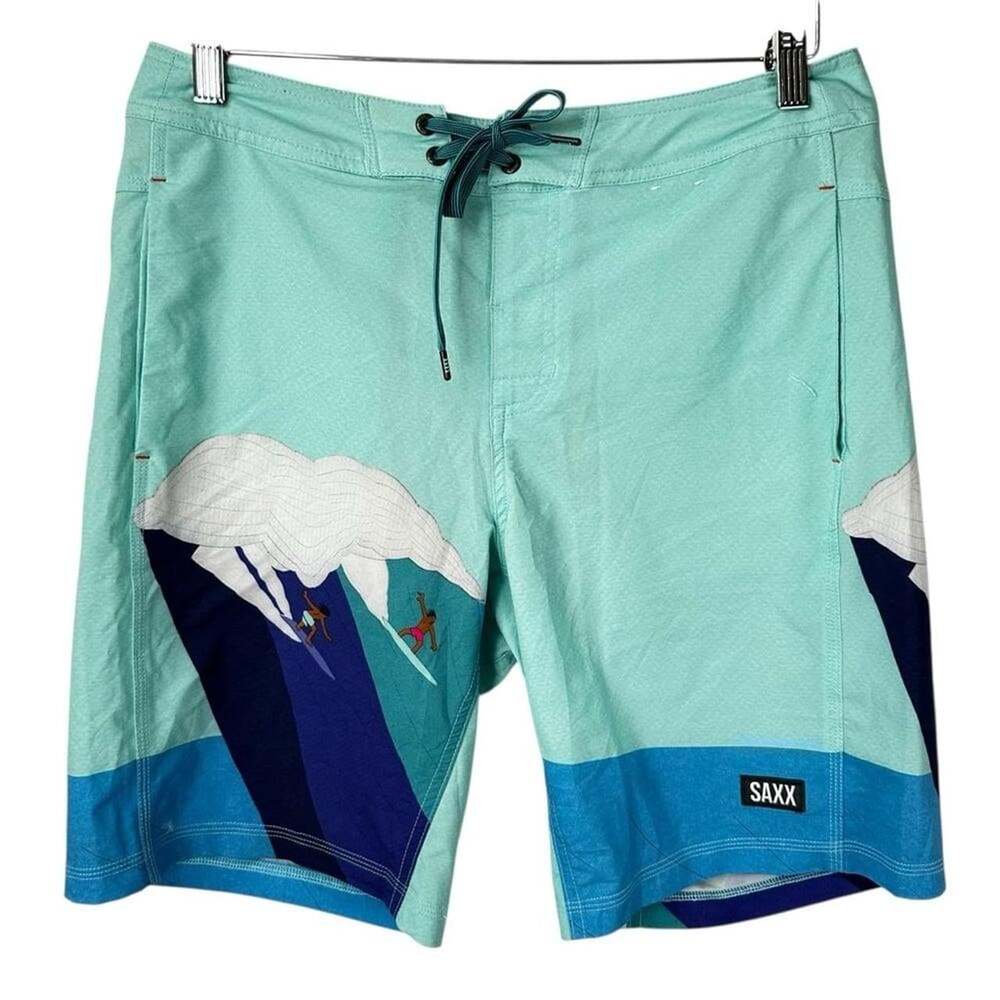 SAXX Men's Blue and Green Swim-briefs-shorts